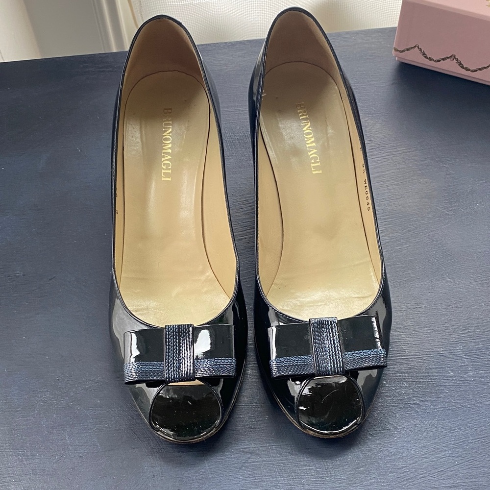 Bruno Magli Black Patent Leather Wedges